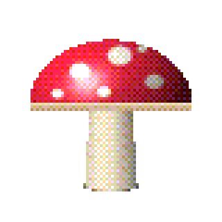 Animated pixel art GIF of the mushroom with a pulsing glow, 80 × 80 grid, 8 frames