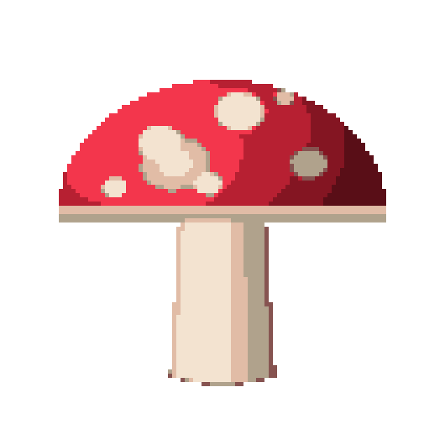 Pixel art logo version of the mushroom using an 8-color palette taken from the image, 106 × 106 grid