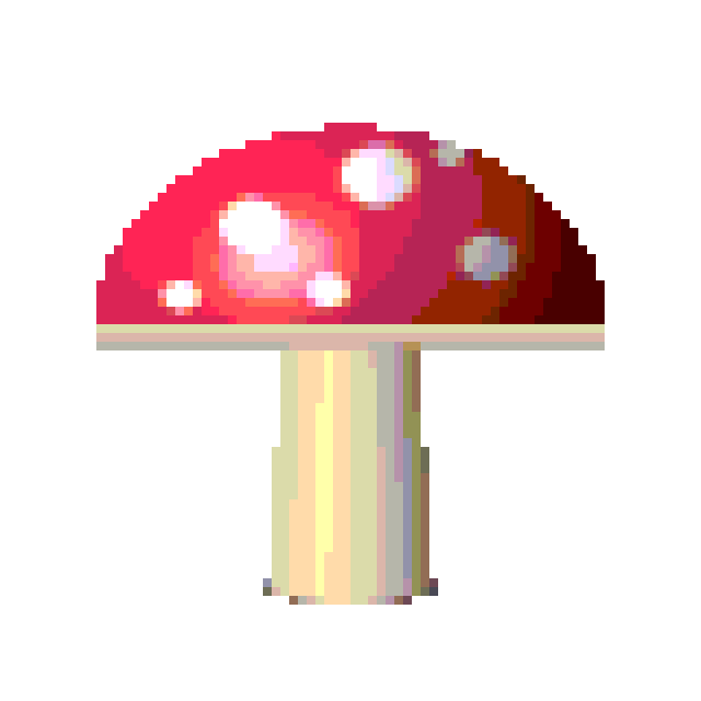 Pixel art mushroom on a transparent background: 80 × 80 grid in 8-bit color with crisp transparency